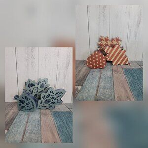 LEAVES ~ 3 PIECE SHELF SITTER SET ~ Blue & Shimmer Green / Shimmer Red